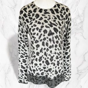 Mangaschoni Cashmere Grey And Black Leopard Print Sweater Size Large